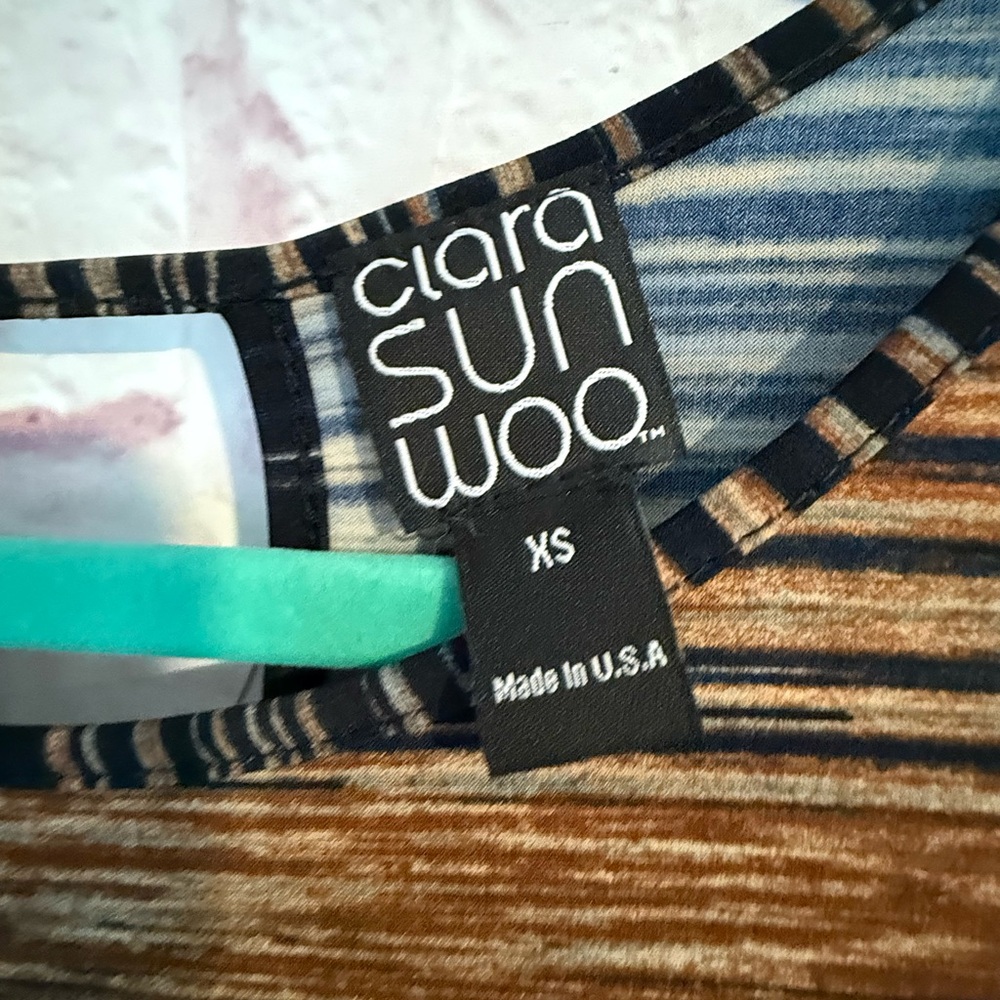 Clara Sun Woo Navy and Brown Stripped Blouse Top - Picture 3 of 5